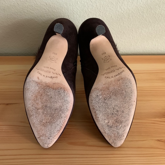 Via Spiga Suede Pointed Toe Mink Pompoms Ankle Boots US 6 - Picture 8 of 11